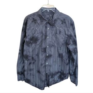 Affliction Men's Black Tie Dye Long Sleeve Button Down Shirt XL